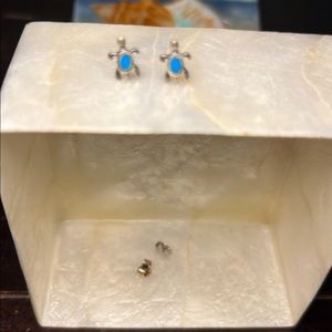 Tiny Turquoise and Silver Turtle Studs